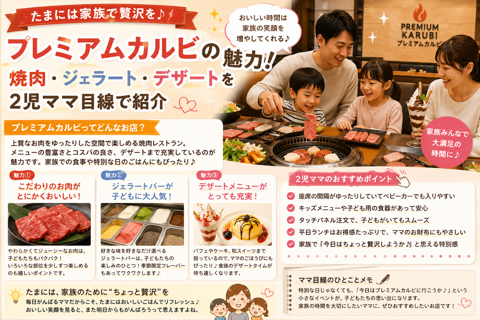 【たまには家族で贅沢を】プレミアムカルビの魅力!焼肉・ジェラート・デザートを2児ママ目線で紹介