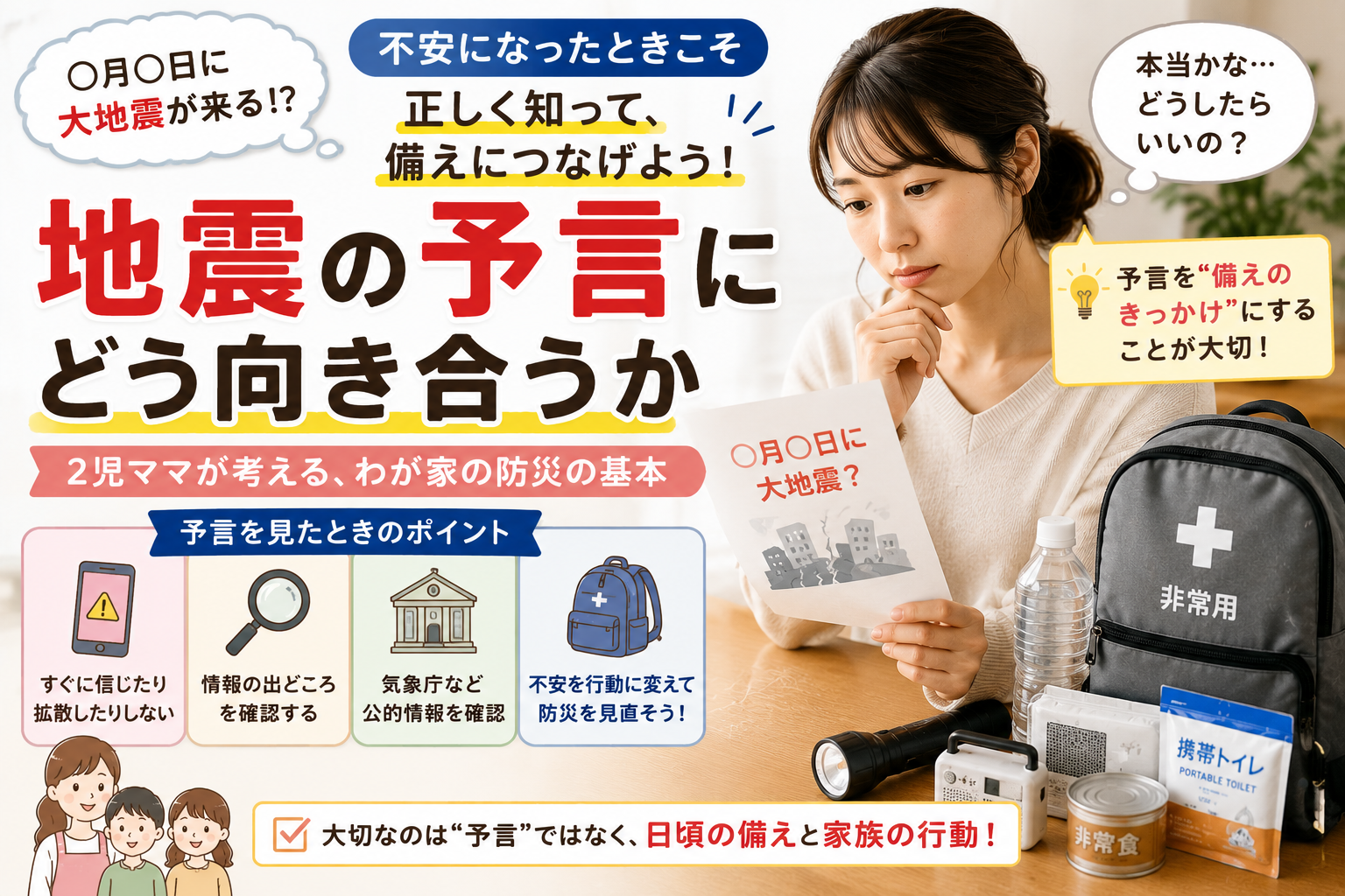【地震の予言にどう向き合う?】「○月○日に大地震」を見た時に家族で考えたいこと|2児ママの防災
