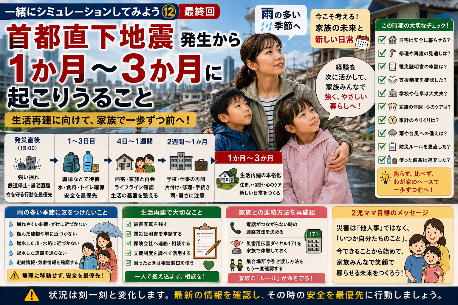 【一緒にシミュレーションしてみよう⑫・最終回】首都直下地震「発災1か月~3か月」に起こりうること|家族の生活再建へ