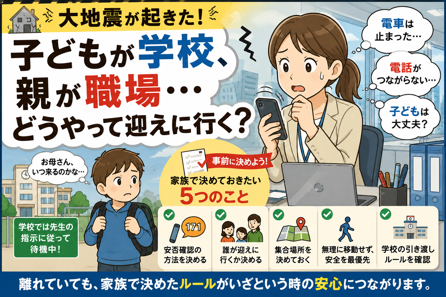 【大地震で子どもが学校、親が職場…】どうやって迎えに行く?2児ママが考える「すぐ迎えに行かない」防災ルール
