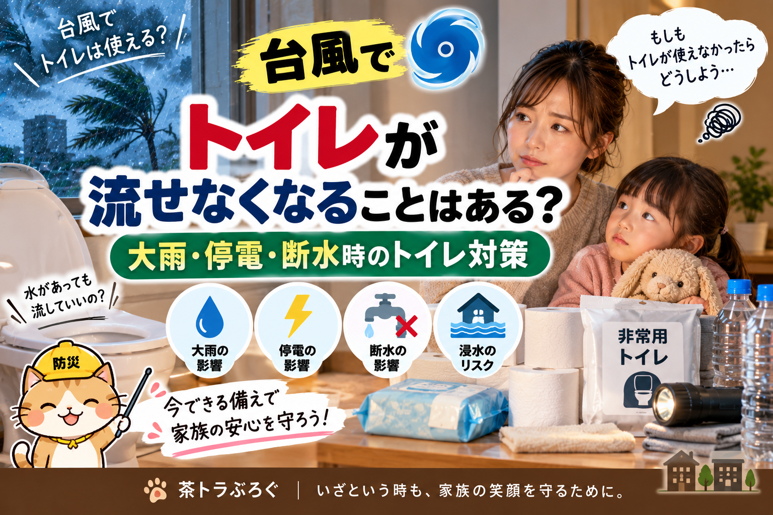 【台風でトイレが流せなくなることはある?】大雨・停電・断水時のトイレ対策|2児ママの防災準備