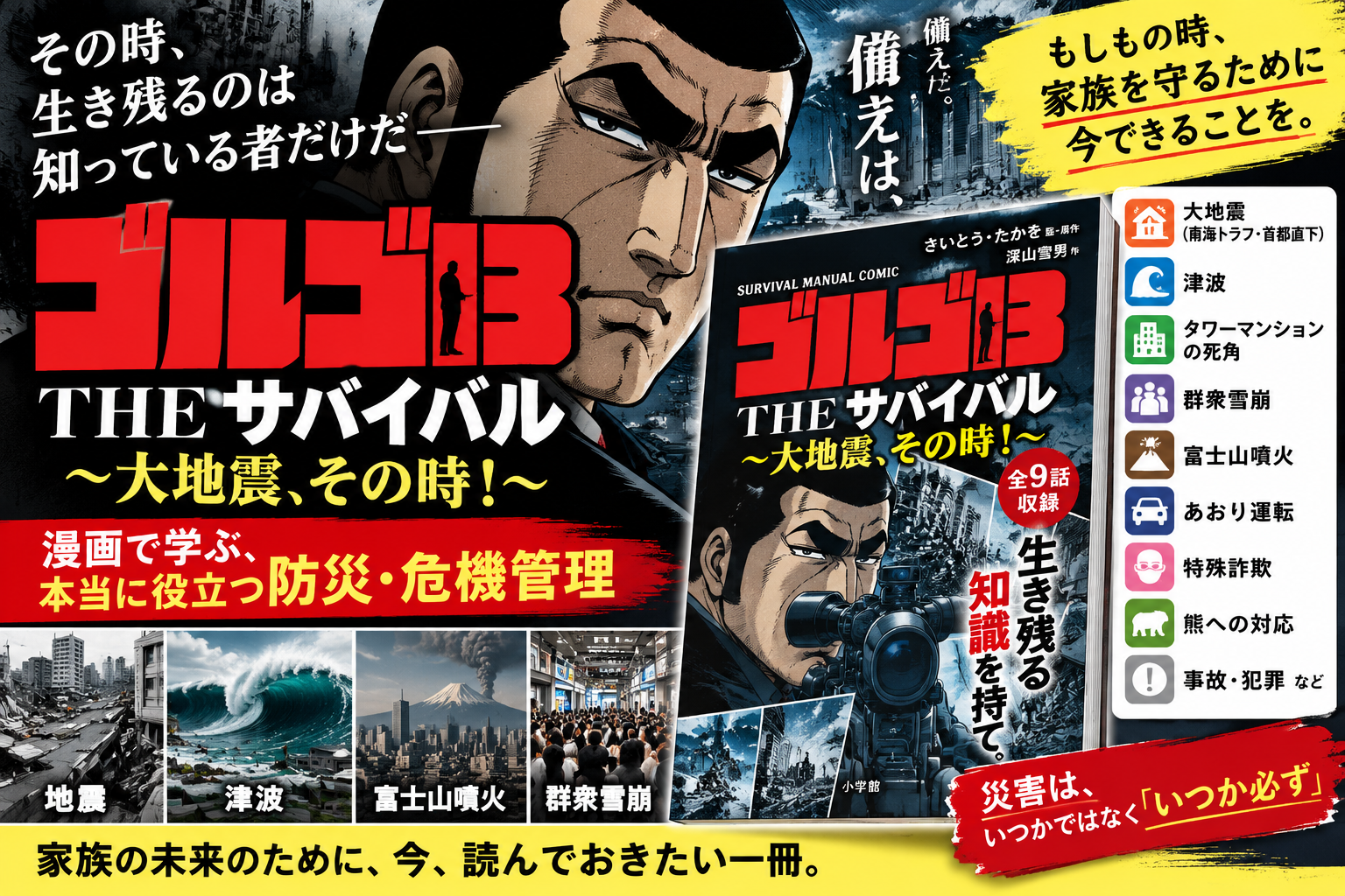 【ゴルゴ13で学ぶ防災】『THEサバイバル ～大地震、その時！～』を2児ママ目線で紹介｜地震・津波・群衆雪崩を漫画で学ぶ